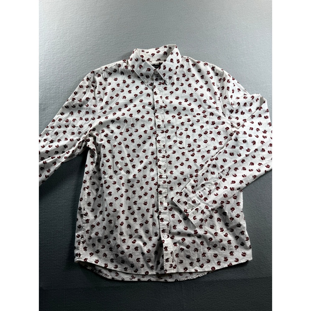 Express Button Down Shirt Mens Medium White Floral Long Sleeve Stretch Cotton
